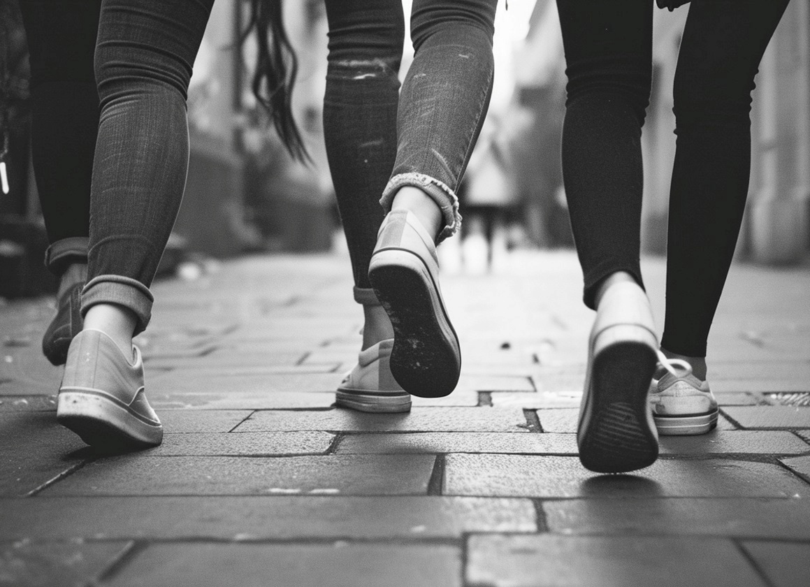 Monochrome portrait of people walking on the street. Por: https://www.freepik.com/author/freepik (illustrative purposes only).